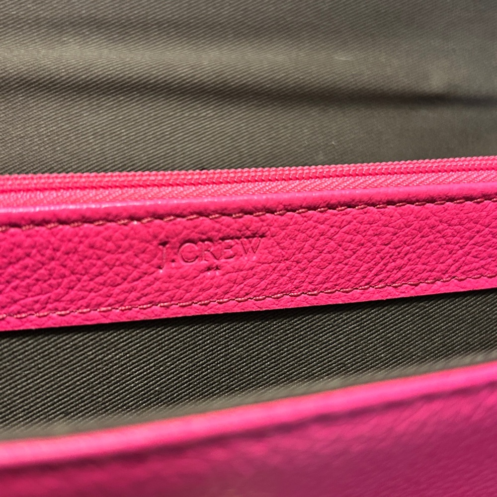 J.Crew Large Leather Gold Toggle Hot Pink Pebbled Leather  Wallet Clutch - Picture 5 of 7